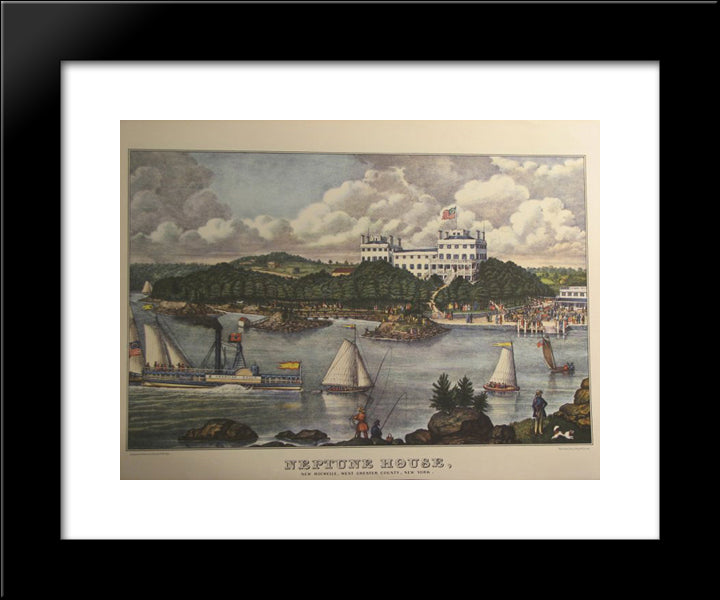 Neptune House 20x24 Black Modern Wood Framed Art Print Poster by Currier and Ives