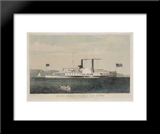 Original Caption. The Low Pressure Steamboat Isaac Newton Passing The Palisades On The Hudson River New York 20x24 Black Modern Wood Framed Art Print Poster by Currier and Ives