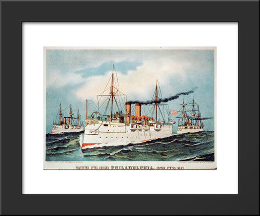 Protected Steel Cruiser Philadelphia, United States Navy 20x24 Black Modern Wood Framed Art Print Poster by Currier and Ives