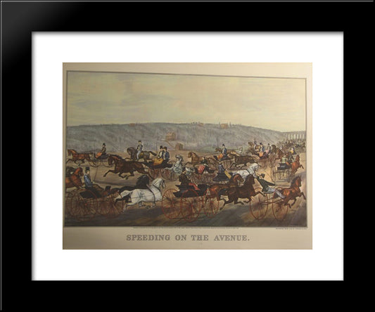 Speeding On The Avenue 20x24 Black Modern Wood Framed Art Print Poster by Currier and Ives