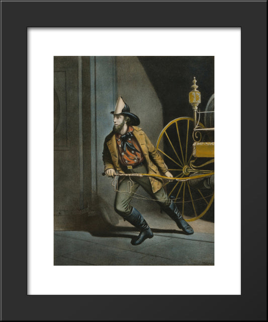 The American Fireman. Always Ready 20x24 Black Modern Wood Framed Art Print Poster by Currier and Ives