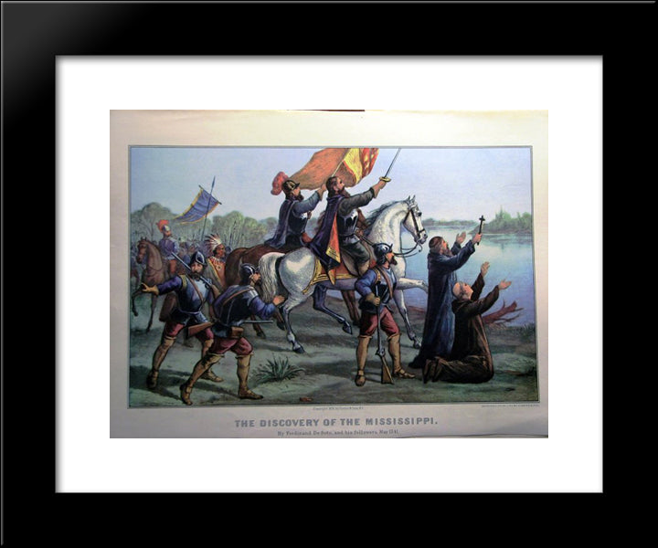 The Discovery Of The Mississippi 20x24 Black Modern Wood Framed Art Print Poster by Currier and Ives