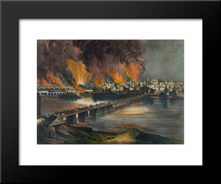 The Fall Of Richmond, Va. On The Night Of April 2D. 1865 20x24 Black Modern Wood Framed Art Print Poster by Currier and Ives