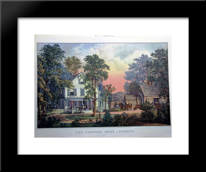 The Farmers Home - Summer 20x24 Black Modern Wood Framed Art Print Poster by Currier and Ives