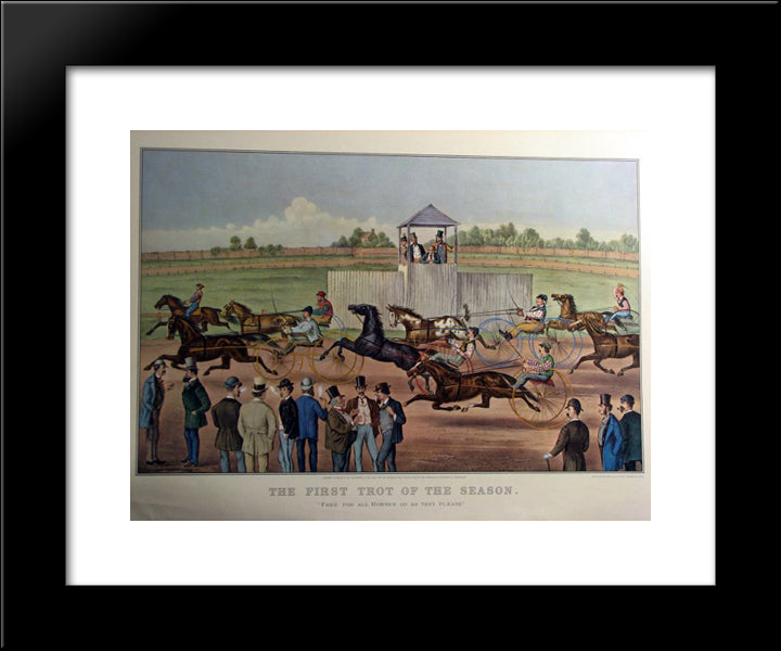 The First Trot Of The Season 20x24 Black Modern Wood Framed Art Print Poster by Currier and Ives