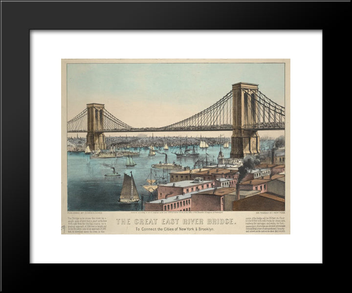 The Great East River Bridge 20x24 Black Modern Wood Framed Art Print Poster by Currier and Ives