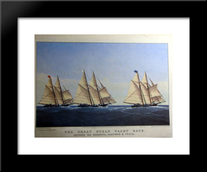 The Great Ocean Yacht Race 20x24 Black Modern Wood Framed Art Print Poster by Currier and Ives
