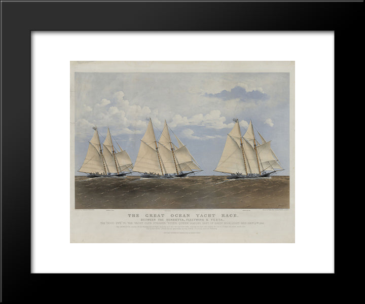 The Great Ocean Yacht Race Between Henrietta, Fleetwing & Vesta 20x24 Black Modern Wood Framed Art Print Poster by Currier and Ives