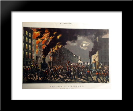 The Life Of A Fireman 20x24 Black Modern Wood Framed Art Print Poster by Currier and Ives