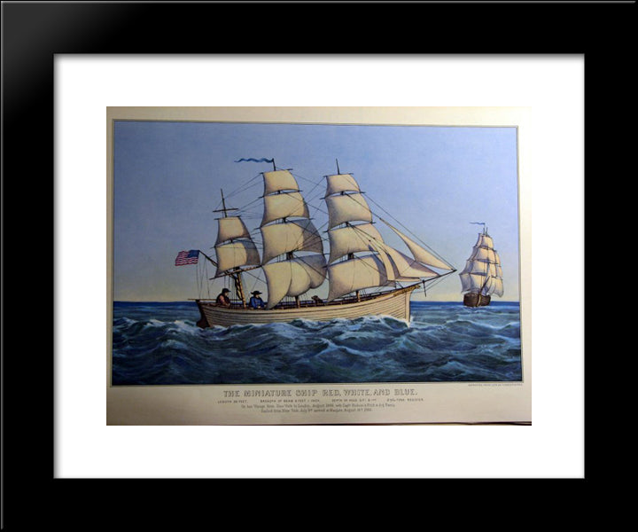 The Miniature Ship Red, White, And Blue 20x24 Black Modern Wood Framed Art Print Poster by Currier and Ives
