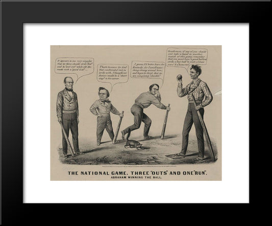 The National Game. Three Outs And One Run 20x24 Black Modern Wood Framed Art Print Poster by Currier and Ives