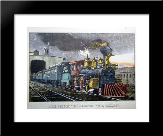 The Night Express 20x24 Black Modern Wood Framed Art Print Poster by Currier and Ives