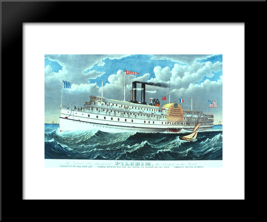 The Steamer Pilgrim, Part Of The 'Old' Fall River Line 20x24 Black Modern Wood Framed Art Print Poster by Currier and Ives