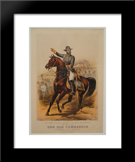 To The Grand Army Of The Republic (Our Old Commander, General U. S. Grant) 20x24 Black Modern Wood Framed Art Print Poster by Currier and Ives