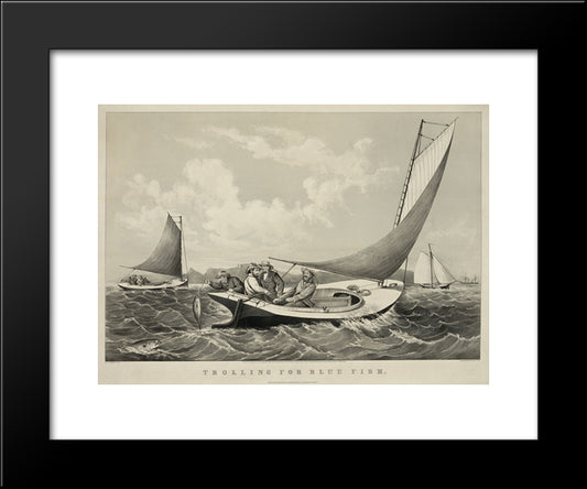 Trolling For Blue Fish 20x24 Black Modern Wood Framed Art Print Poster by Currier and Ives