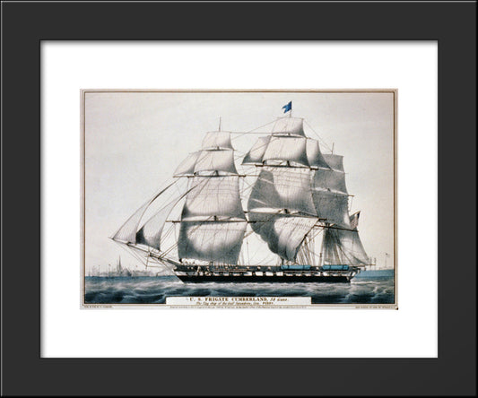 U.S. Frigate Cumberland, 54 Guns. The Flag Ship Of The Gulf Squadron, Com. Perry 20x24 Black Modern Wood Framed Art Print Poster by Currier and Ives