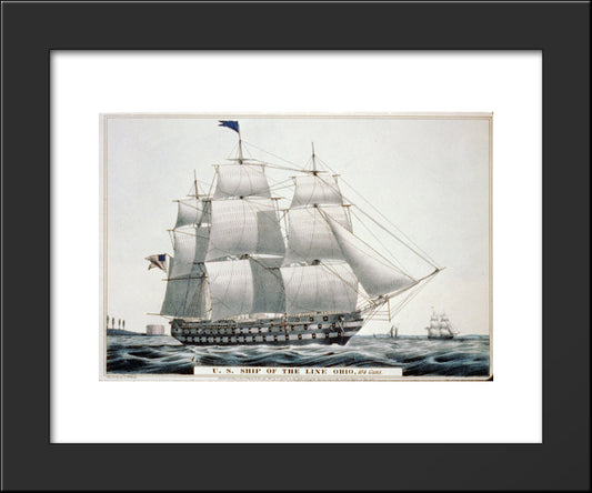 U.S. Ship Of The Line Ohio 104 Guns 20x24 Black Modern Wood Framed Art Print Poster by Currier and Ives