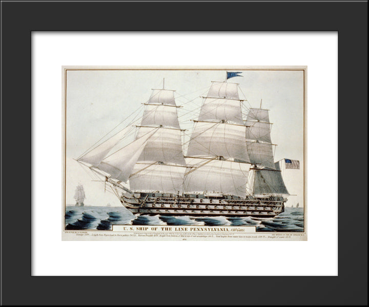 U.S. Ship Of The Line Pennsylvania, 140 Guns 20x24 Black Modern Wood Framed Art Print Poster by Currier and Ives