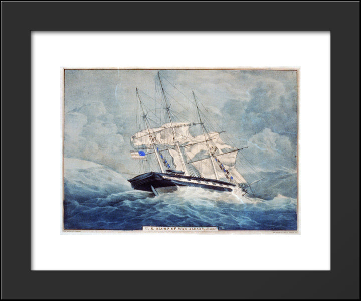 U.S. Sloop Of War Albany, 22 Guns 20x24 Black Modern Wood Framed Art Print Poster by Currier and Ives