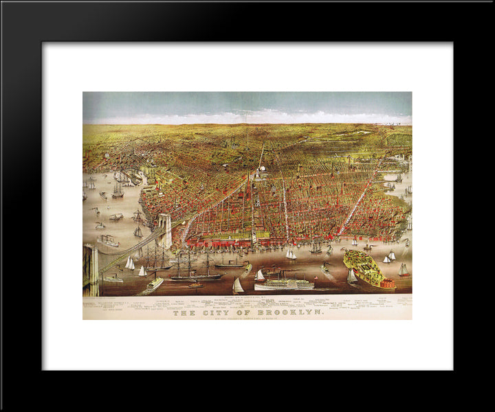 View Of Brooklyn 20x24 Black Modern Wood Framed Art Print Poster by Currier and Ives