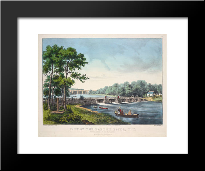 View On The Harlem River 20x24 Black Modern Wood Framed Art Print Poster by Currier and Ives