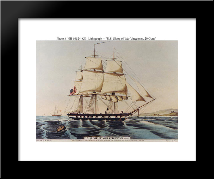 Vincennes Sloop 20x24 Black Modern Wood Framed Art Print Poster by Currier and Ives
