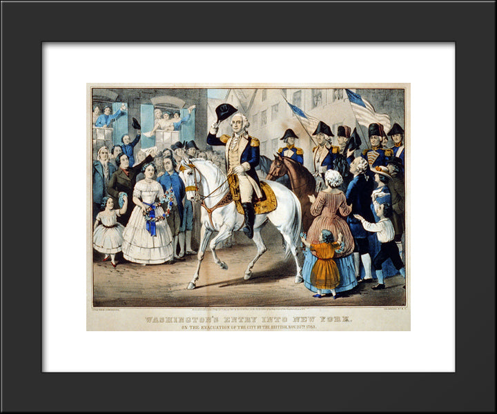Washington'S Entry Into New York 20x24 Black Modern Wood Framed Art Print Poster by Currier and Ives