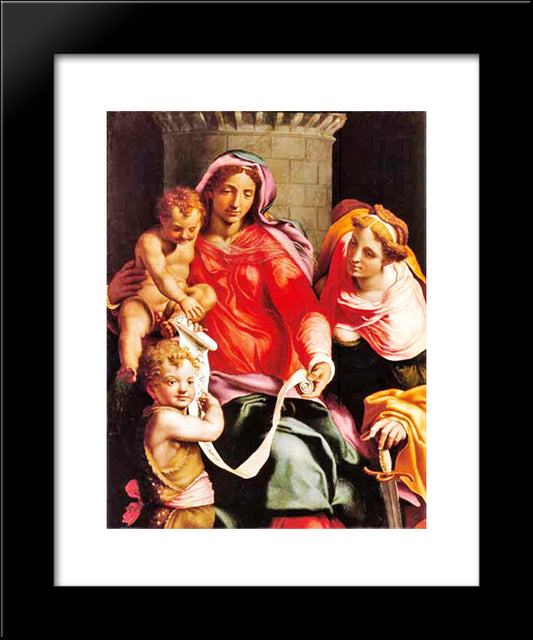 Madonna With Child, Young Saint John The Baptist And Saint Barbara 20x24 Black Modern Wood Framed Art Print Poster by Volterra, Daniele da