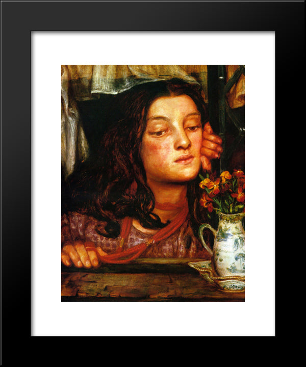 Girl At A Lattice 20x24 Black Modern Wood Framed Art Print Poster by Rossetti, Dante Gabriel