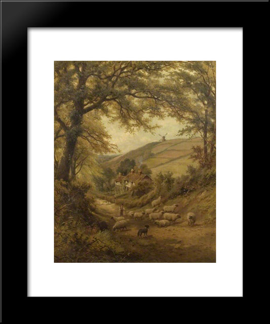 A Dog And A Flock Of Sheep 20x24 Black Modern Wood Framed Art Print Poster by Bates, David