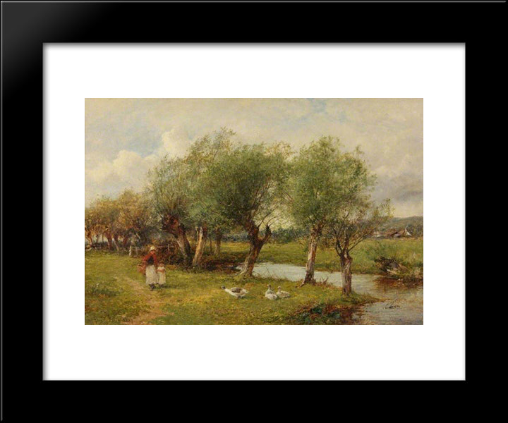 Feeding The Geese 20x24 Black Modern Wood Framed Art Print Poster by Bates, David