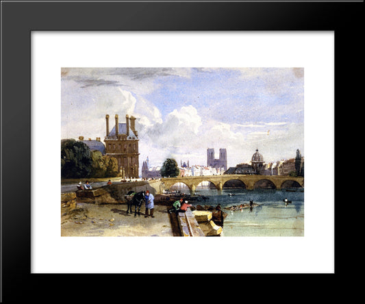 A View Of The Pavillon De Flore And The Tuileries From The Seine, Notre Dame, Paris 20x24 Black Modern Wood Framed Art Print Poster by Cox, David