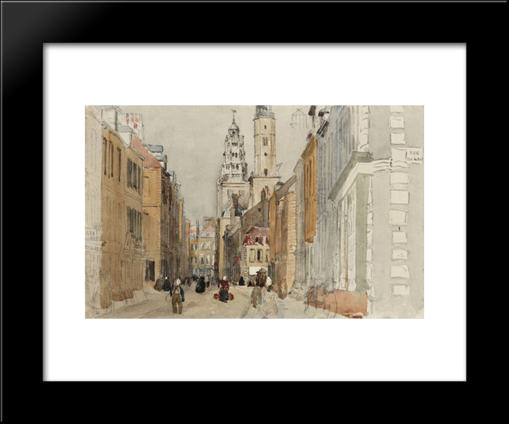 Calais. Street Scene With Lighthouse 20x24 Black Modern Wood Framed Art Print Poster by Cox, David