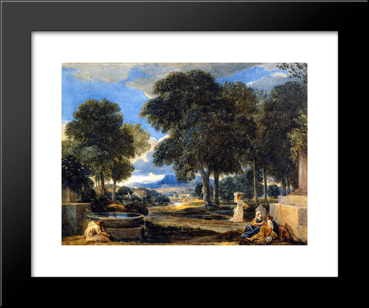 Landscape With A Man Washing His Feet At A Fountain After Poissin 20x24 Black Modern Wood Framed Art Print Poster by Cox, David