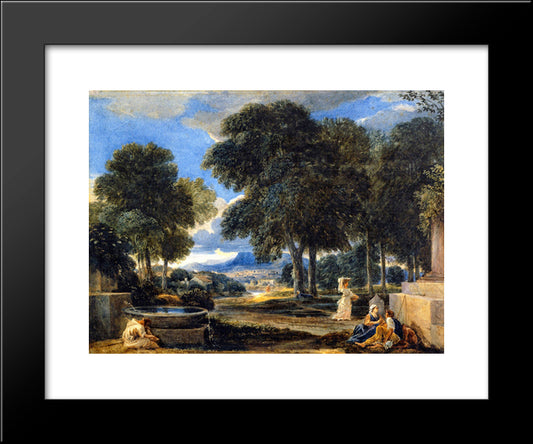 Landscape With A Man Washing His Feet At A Fountain After Poissin 20x24 Black Modern Wood Framed Art Print Poster by Cox, David