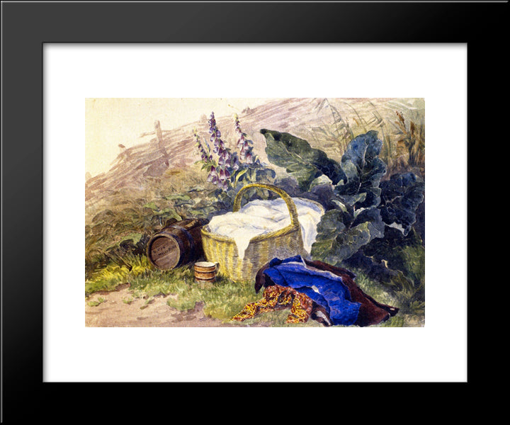 Still Life. Basket, Foxgloves, Clothes And Other Objects 20x24 Black Modern Wood Framed Art Print Poster by Cox, David