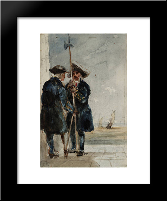 Two Naval Pensioners With Shipping Behind 20x24 Black Modern Wood Framed Art Print Poster by Cox, David