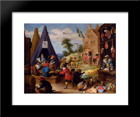 A Monkey Encampment 20x24 Black Modern Wood Framed Art Print Poster by Teniers the Younger, David