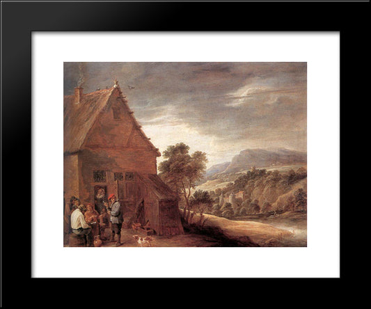 Before The Inn 20x24 Black Modern Wood Framed Art Print Poster by Teniers the Younger, David