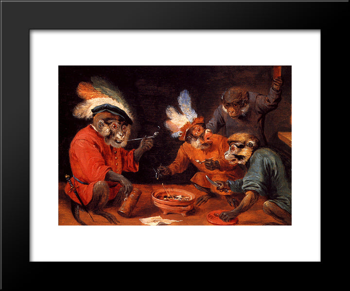 Monkey Tavern 20x24 Black Modern Wood Framed Art Print Poster by Teniers the Younger, David