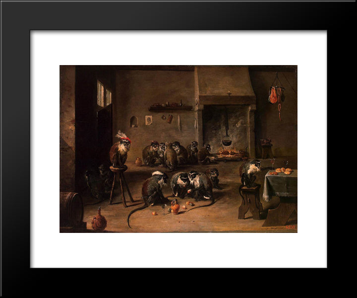 Monkeys In A Kitchen 20x24 Black Modern Wood Framed Art Print Poster by Teniers the Younger, David