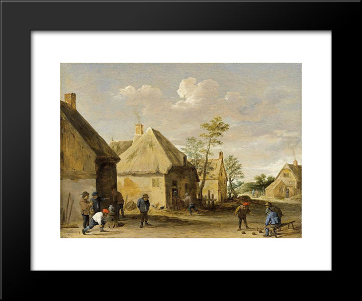 Peasants Bowling In A Village Street 20x24 Black Modern Wood Framed Art Print Poster by Teniers the Younger, David
