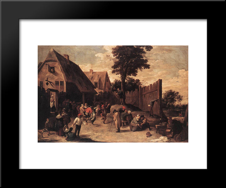 Peasants Dancing Outside An Inn 20x24 Black Modern Wood Framed Art Print Poster by Teniers the Younger, David