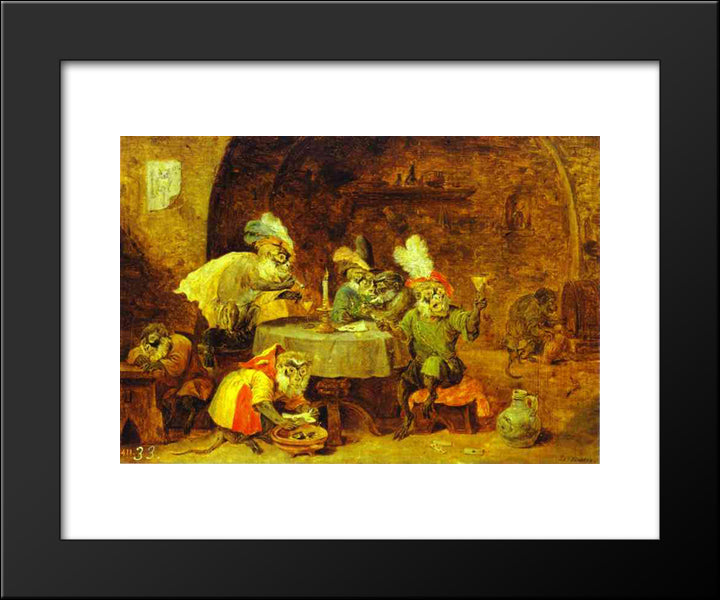 Smokers And Drinkers 20x24 Black Modern Wood Framed Art Print Poster by Teniers the Younger, David