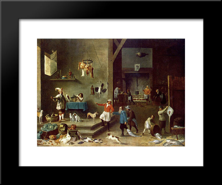 The Kitchen 20x24 Black Modern Wood Framed Art Print Poster by Teniers the Younger, David