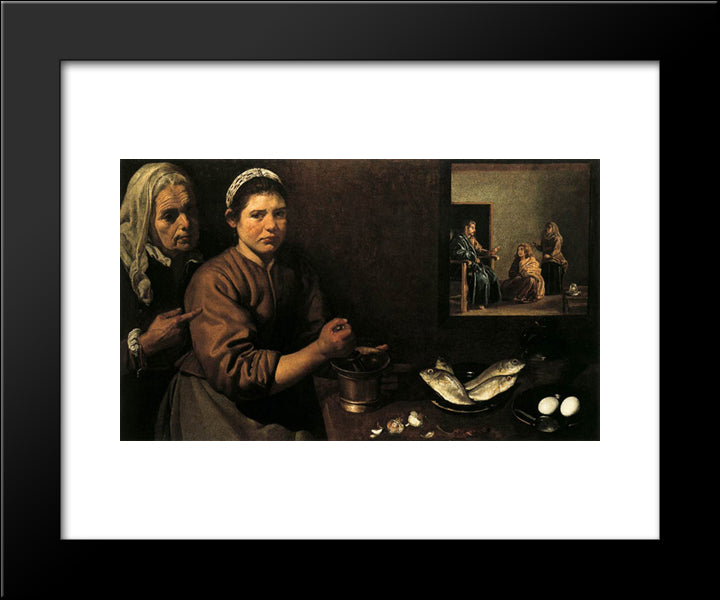 Christ In The House Of Mary And Martha 20x24 Black Modern Wood Framed Art Print Poster by Velazquez, Diego