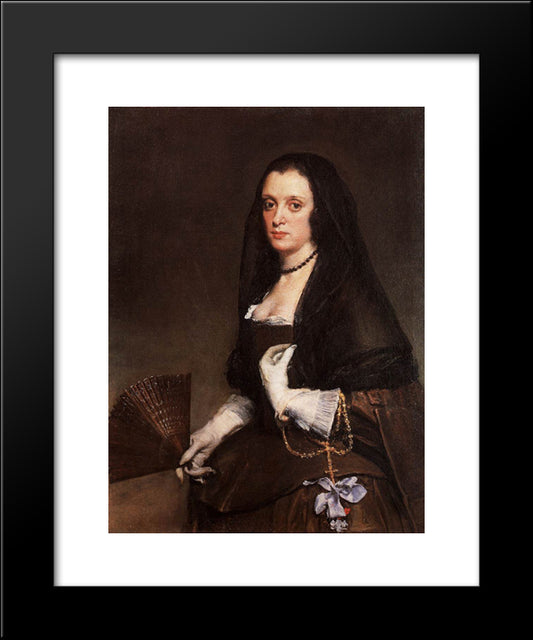 The Lady With A Fan 20x24 Black Modern Wood Framed Art Print Poster by Velazquez, Diego