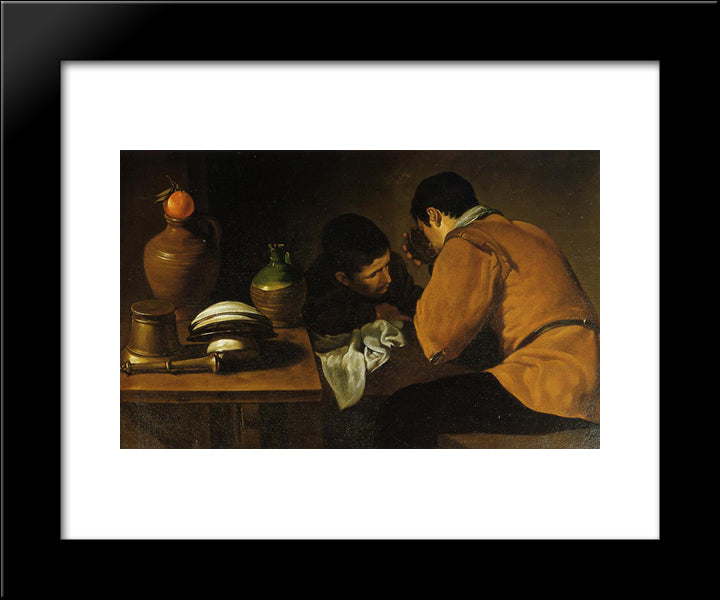 Two Young Men Eating At A Humble Table 20x24 Black Modern Wood Framed Art Print Poster by Velazquez, Diego