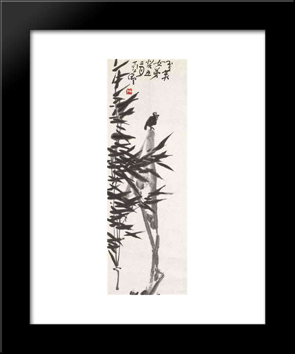 Bamboo And Bird 20x24 Black Modern Wood Framed Art Print Poster by Yanyong, Ding
