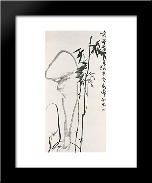 Bamboo And Rocks 20x24 Black Modern Wood Framed Art Print Poster by Yanyong, Ding